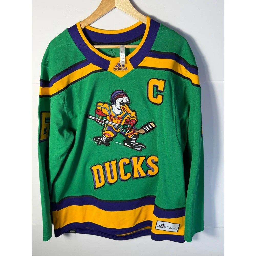 Adidas Mighty Ducks Conway 96 Hockey Jersey Green Purple Yellow Disney Mens 50